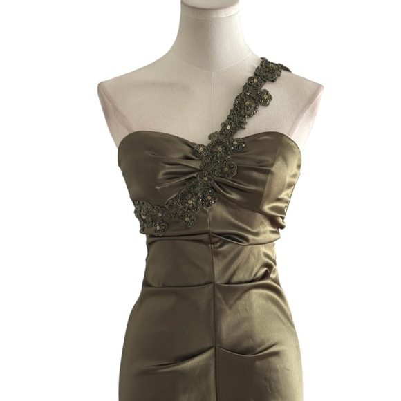 CACHE Olive Green Beaded Gown Mermaid Wedding Cocktail Dance Party Size S 2 0 XS - Picture 9 of 13